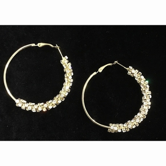 GOLD Hoop Rhinestone Earrings - Picture 1 of 2